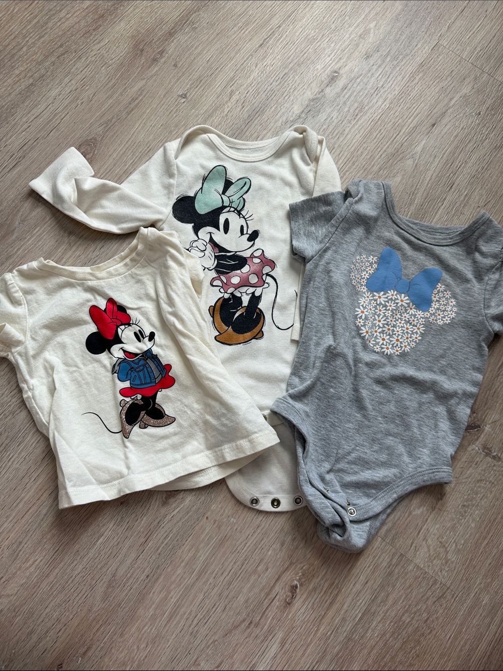 Disney Minnie Mouse Kids One-Piece Bodysuit and Tops - Gray & Cream